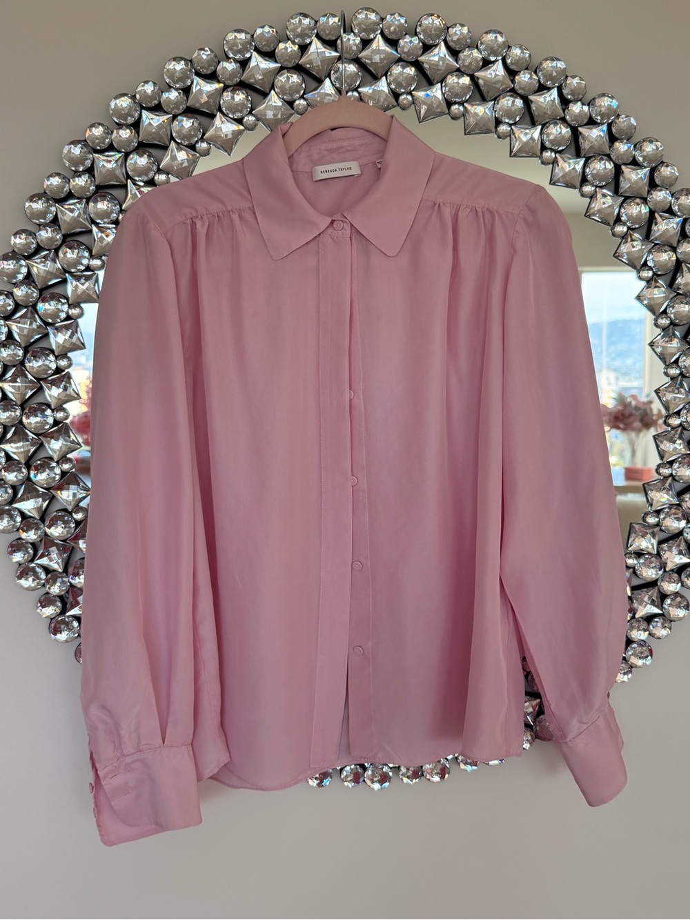 Rebecca Taylor Dusty Pink Long-Sleeve Button Down Silk Blouse